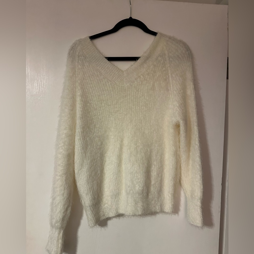 Loose fuzzy V-neck sweater